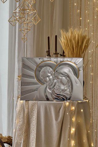 Срібна ікона &laquo;Свята Родина&raquo; 50x35 см із золотими акцентами 81259 7LORO фото