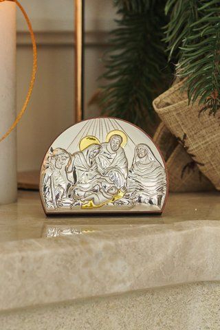 Серебряная икона &laquo;Рождество Христово&raquo; с позолотой, миленькая, 5&times;6,5 см С739 D677 O фото