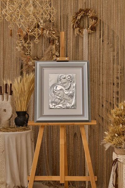Срібна ікона &laquo;Свята Родина&raquo; 51x59 см у сірій рамці 5001 DM 8330 GY фото