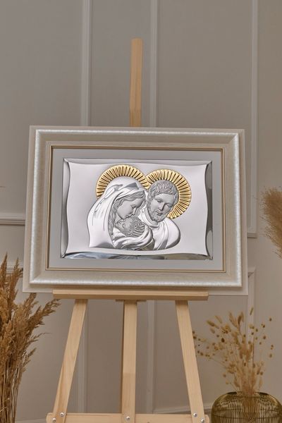 Срібна ікона &laquo;Свята Родина&raquo; з позолотою у бежевій рамі, 72&times;58 см 81301 7LORO DM 8330 BG фото