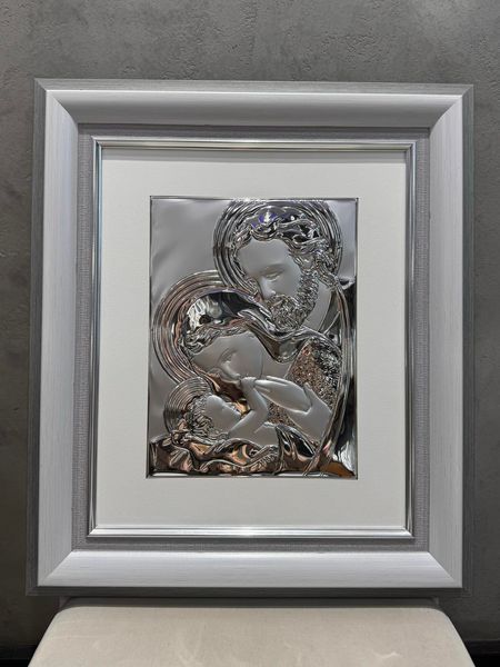Срібна ікона &laquo;Свята Родина&raquo; 51x59 см у сірій рамці 5001 DM 8330 GY фото