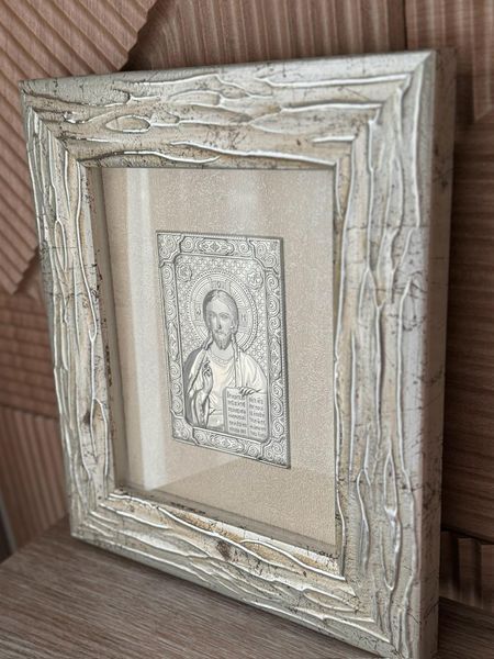 Серебряная икона &laquo;Иисус Христос&raquo; в белой раме, 29&times;34 см QAF 252 фото