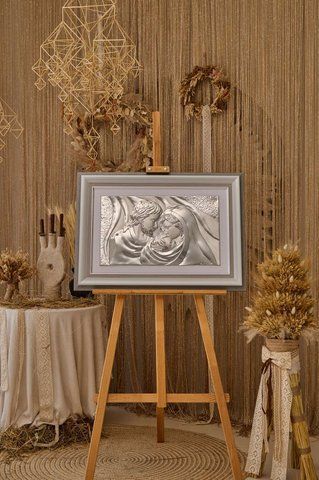 Срібна ікона &laquo;Свята Родина&raquo; 82x55 см у сірій рамці LE 4656 DM 8330 GY фото