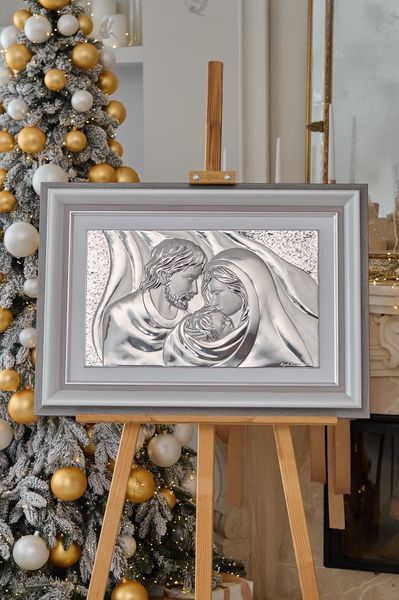Серебряная икона &laquo;Святая Семья&raquo; 82x55 см в серой рамке LE 4656 DM 8330 GY фото