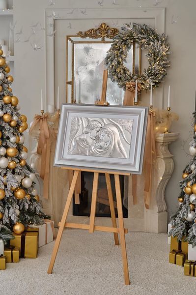 Серебряная икона &laquo;Святая Семья&raquo; 82x55 см в серой рамке LE 4656 DM 8330 GY фото