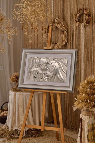Серебряная икона &laquo;Святая Семья&raquo; 82x55 см в серой рамке LE 4656 DM 8330 GY фото