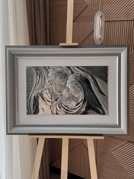 Серебряная икона &laquo;Святая Семья&raquo; 82x55 см в серой рамке LE 4656 DM 8330 GY фото