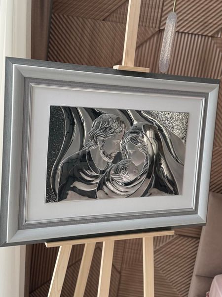 Серебряная икона &laquo;Святая Семья&raquo; 82x55 см в серой рамке LE 4656 DM 8330 GY фото