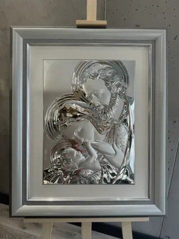 Срібна ікона &laquo;Свята Родина&raquo; 64x77 см у сірій рамці грандіозна 5004 DM 8330 GY фото