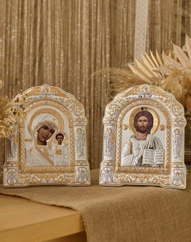 Вінчальна пара &laquo;Ісус та Марія&raquo; 20,5x27 см чисто срібна без рамки AR 5 001/002 GB фото