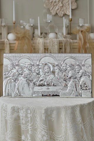Икона &laquo;Тайная вечеря&raquo; серебряная чистая 56&times;28 см без рамки AE 0290 5S фото
