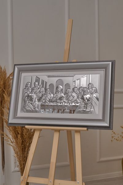 Срібна ікона &laquo;Тайна вечеря&raquo; 86x54 см чисто срібна у сірій рамці CO 6465 DM 8330 GY фото