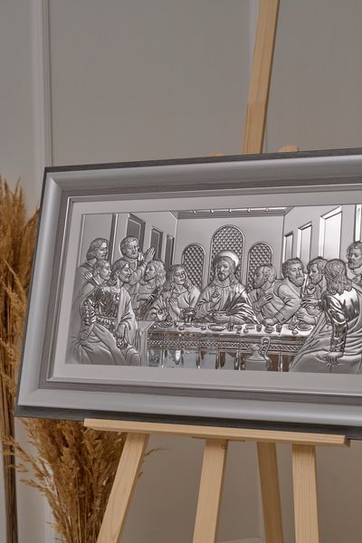 Срібна ікона &laquo;Тайна вечеря&raquo; 86x54 см чисто срібна у сірій рамці CO 6465 DM 8330 GY фото