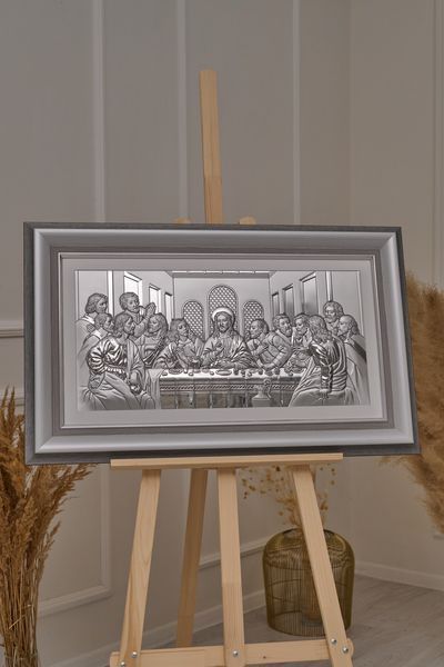 Срібна ікона &laquo;Тайна вечеря&raquo; 86x54 см чисто срібна у сірій рамці CO 6465 DM 8330 GY фото