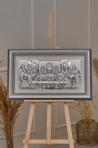 Срібна ікона &laquo;Тайна вечеря&raquo; 86x54 см чисто срібна у сірій рамці CO 6465 DM 8330 GY фото