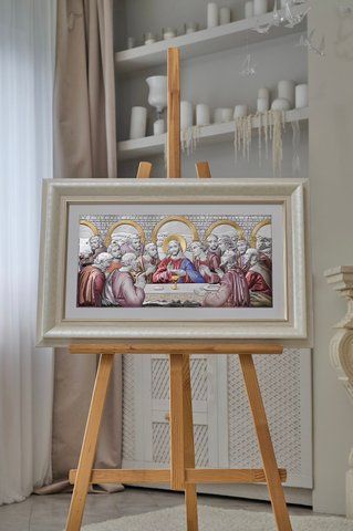 Срібна ікона &laquo;Тайна вечеря&raquo; 82x55 см кольорова у бежевій рамці 0290 5 D DM 8330 BG фото