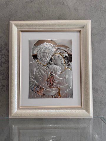 Срібна ікона &laquo;Свята Родина&raquo; з позолотою у бежевій рамі, 58&times;68 см LE 4714 42 ORO DM 8330 BG фото