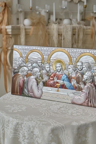 Икона &laquo;Тайная вечеря&raquo; цветная серебряная 22&times;43 см без рамки. AE 0290 4D фото
