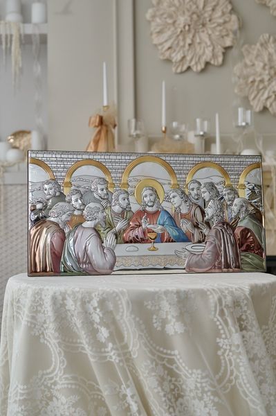 Икона &laquo;Тайная вечеря&raquo; цветная серебряная 22&times;43 см без рамки. AE 0290 4D фото