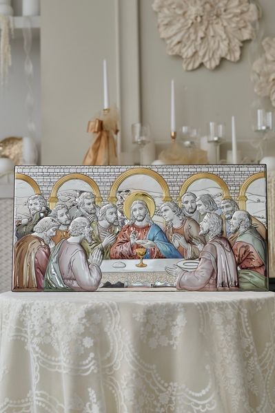 Икона &laquo;Тайная вечеря&raquo; цветная серебряная 22&times;43 см без рамки. AE 0290 4D фото