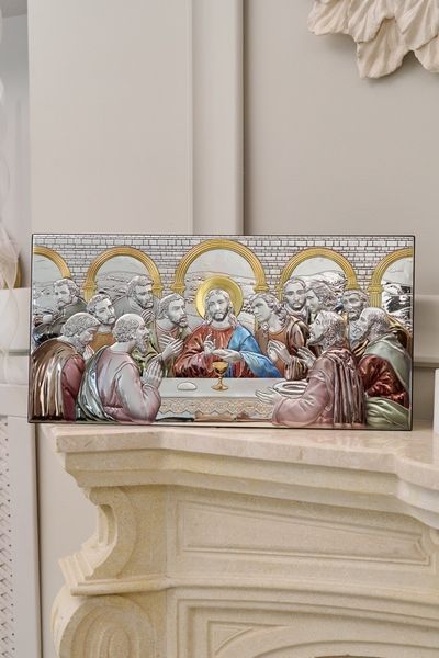 Икона &laquo;Тайная вечеря&raquo; цветная серебряная 22&times;43 см без рамки. AE 0290 4D фото