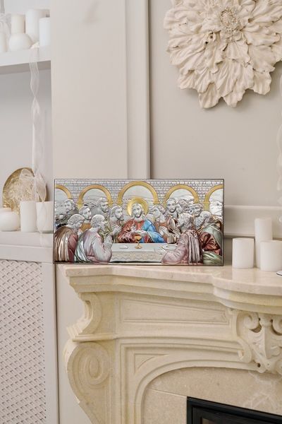 Икона &laquo;Тайная вечеря&raquo; цветная серебряная 22&times;43 см без рамки. AE 0290 4D фото
