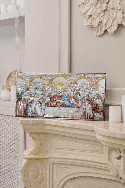Икона &laquo;Тайная вечеря&raquo; цветная серебряная 22&times;43 см без рамки. AE 0290 4D фото