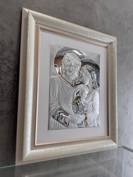 Срібна ікона &laquo;Свята Родина&raquo; з позолотою у бежевій рамі, 58&times;68 см LE 4714 42 ORO DM 8330 BG фото