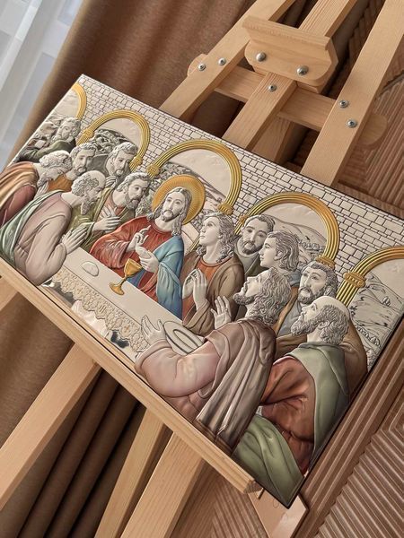 Икона &laquo;Тайная вечеря&raquo; цветная серебряная 22&times;43 см без рамки. AE 0290 4D фото