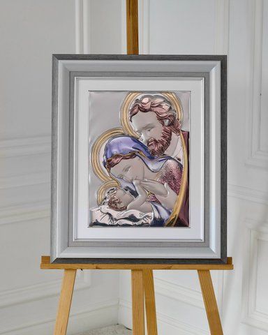 Срібна ікона &laquo;Свята Родина&raquo; 51x59 см кольорова у сірій рамці LE 5001 COL DM 8330 GY) фото