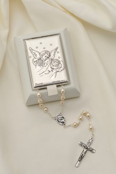 Шкатулка с серебряной иконой Ангел-хранитель и четками (PR6156C RE1645BI) 7x9 см PR 6156 C RE1645BI фото