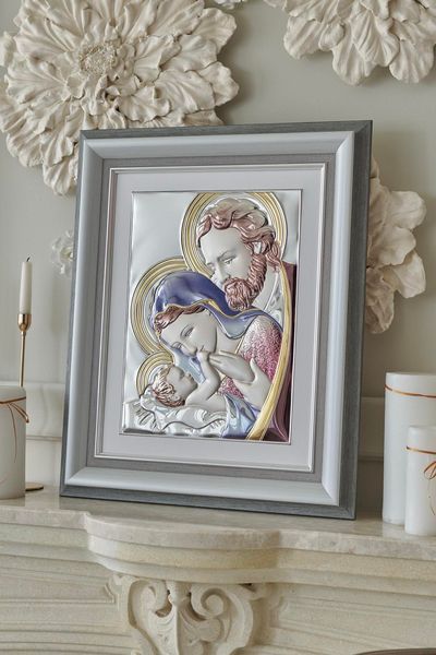 Срібна ікона &laquo;Свята Родина&raquo; 51x59 см кольорова у сірій рамці LE 5001 COL DM 8330 GY) фото