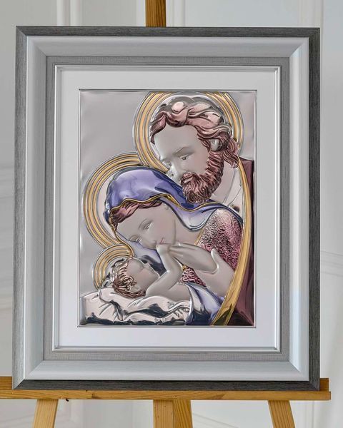 Срібна ікона &laquo;Свята Родина&raquo; 51x59 см кольорова у сірій рамці LE 5001 COL DM 8330 GY) фото