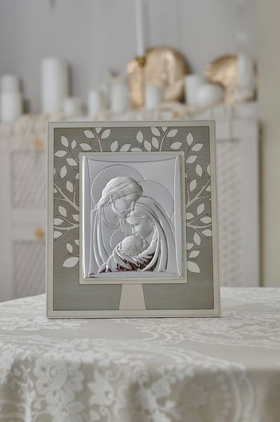 Серебряная икона &laquo;Святая Семья&raquo; с геометрическим орнаментом, 19&times;22 см, Camilletti Italy 453927 фото