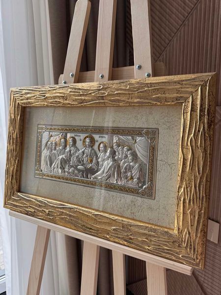 Серебряная икона &laquo;Тайная вечеря&raquo; 55x35 см цветная в натуральной рамке. QOF 212 18 N фото