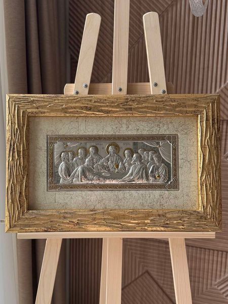 Серебряная икона &laquo;Тайная вечеря&raquo; 55x35 см цветная в натуральной рамке. QOF 212 18 N фото