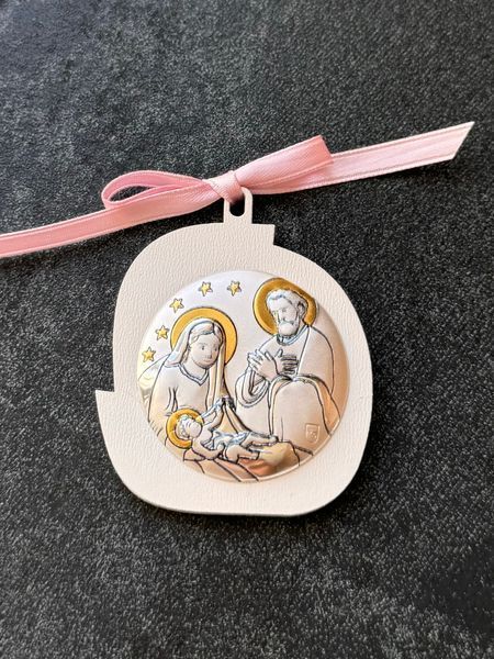 Срібна дитяча ікона &laquo;Свята Родина&raquo; 4,5x5,5 см мініатюрна рожева 1550 3016 R фото