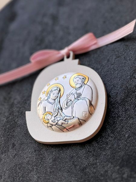 Срібна дитяча ікона &laquo;Свята Родина&raquo; 4,5x5,5 см мініатюрна рожева 1550 3016 R фото