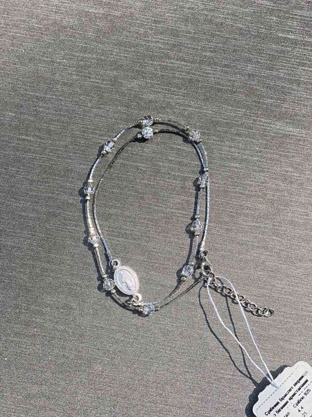 Срібний браслет-вервиця з білими кристалами Swarovski та медальйоном, 18&ndash;21 см RA 334 R фото