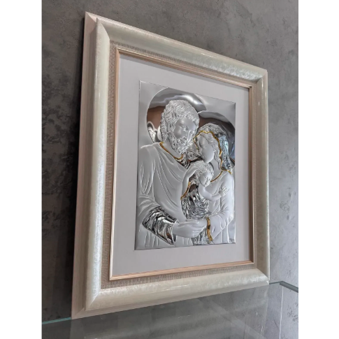 Срібна ікона &laquo;Свята Родина&raquo; з позолотою у бежевій рамі, 73&times;60 см LE 4714 50 ORO DM 8330 BG фото