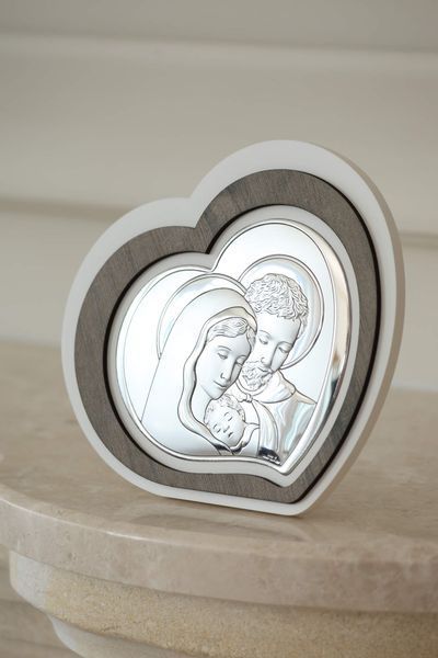 Срібна ікона &laquo;Свята Родина&raquo; 15x13 см мала у формі серця L220 2 фото