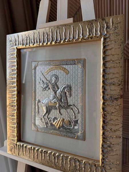 Срібна ікона &laquo;Святий Георгій Побідоносець&raquo; у срібній рамі, 39&times;44 см QOS 202 P 4N фото