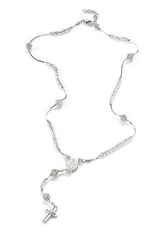 Срібна вервиця з білими кристалами Swarovski та медальйоном, 41-44 см RA 302 R фото