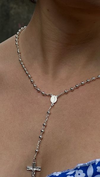 Срібна вервиця у формі Y з медальйоном та хрестом, 46 см D 0002 CH фото