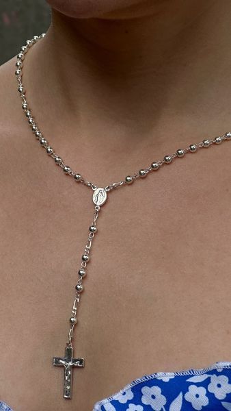 Срібна вервиця у формі Y з медальйоном та хрестом, 46 см D 0002 CH фото