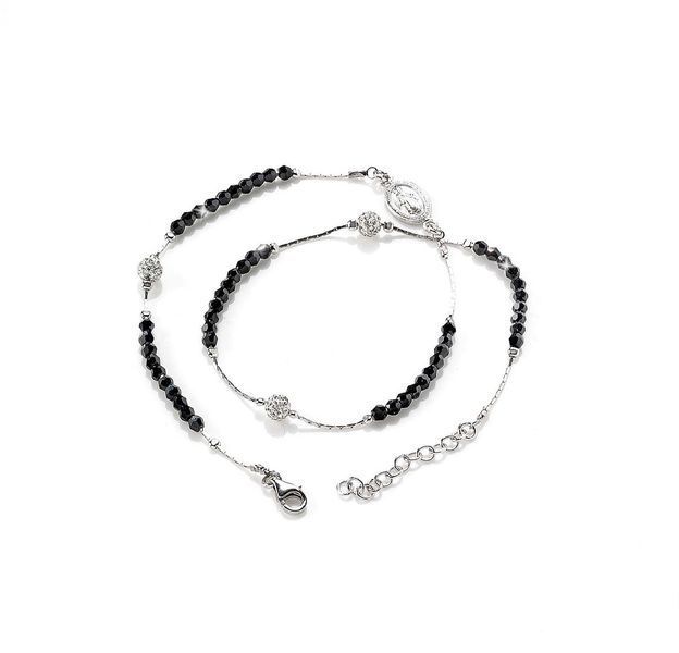 Срібний браслет-вервиця з чорними кристалами Swarovski та квітковими підвісками, 18&ndash;21 см RA 335 R фото