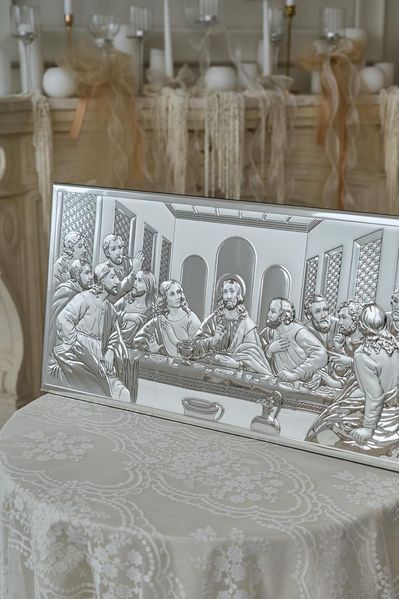 Серебряная икона &laquo;Тайный ужин&raquo; 25x50 см серебряная вертикальная без рамки. CO 6465 7 фото