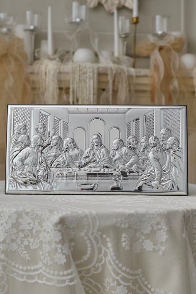Серебряная икона &laquo;Тайный ужин&raquo; 25x50 см серебряная вертикальная без рамки. CO 6465 7 фото