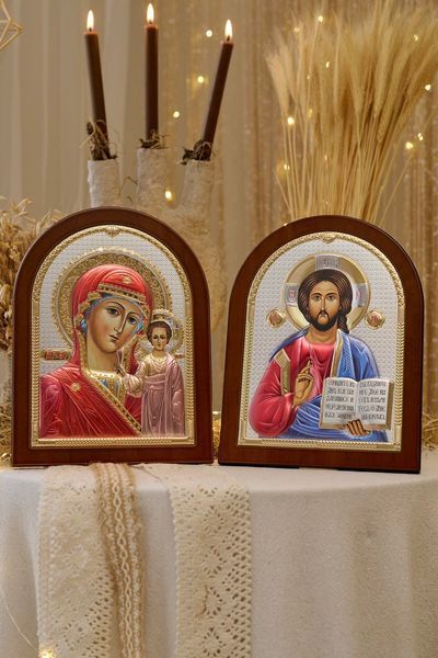 Вінчальна пара &laquo;Ісус та Марія&raquo; 21,5x28,5 см кольорова у дерев'яній рамці AE 0800 5D AE 0803 5D фото