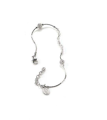 Срібний браслет-вервиця з білими кристалами Swarovski та медальйоном, 17&ndash;20 см RA 354 R фото